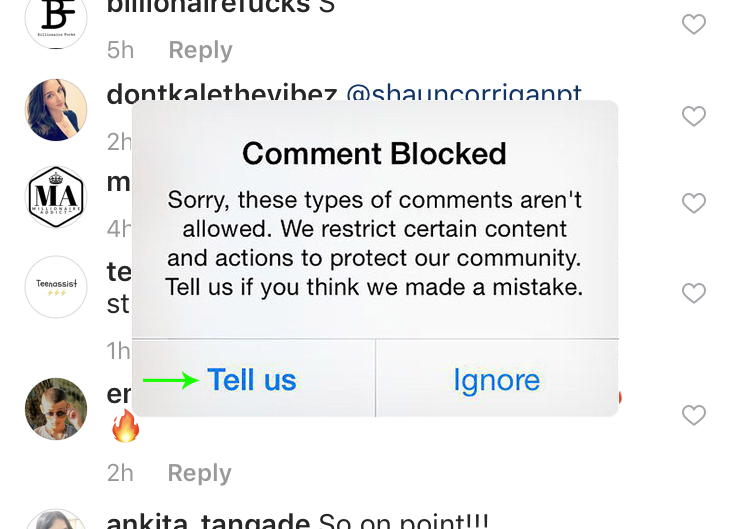 Comment Blocked message