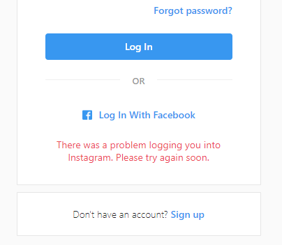 There was a problem logging you into Instagram. please try again soon