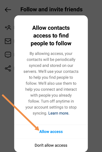 Finden Sie jemanden auf Instagram, indem Sie Kontakte synchronisieren 