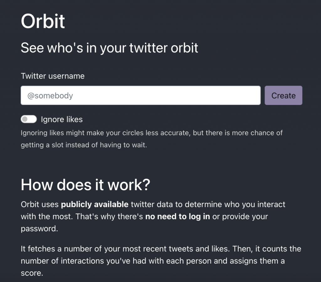 how to use orbit twitter interaction circle