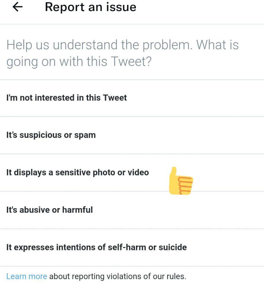 report a tweet as sensitive content