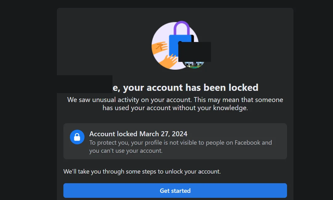 Facebook account locked due to unusual activity